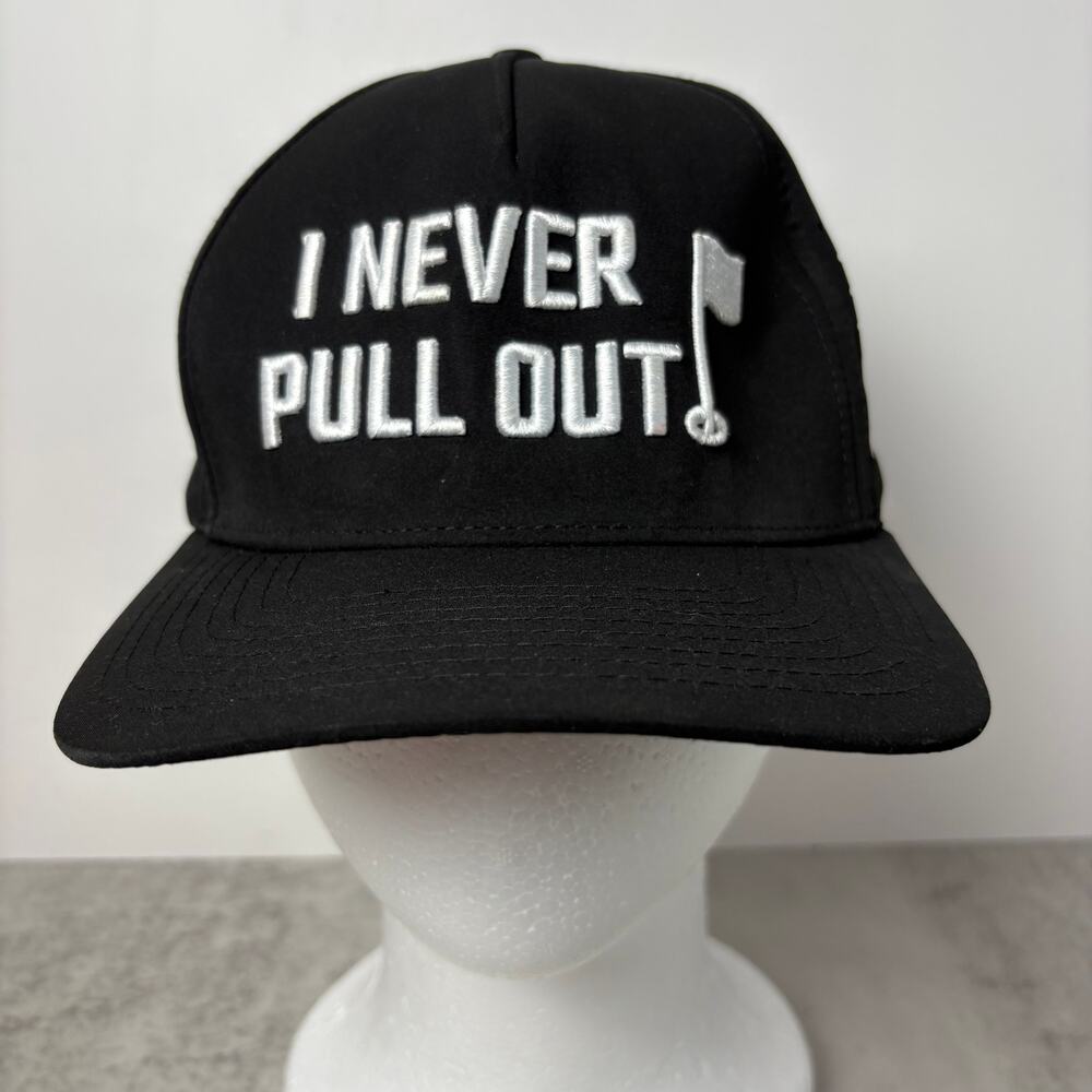 Bogey Bros Blue Novelty Slogan I Never Pull Out Performance Golf Hat Adjustable